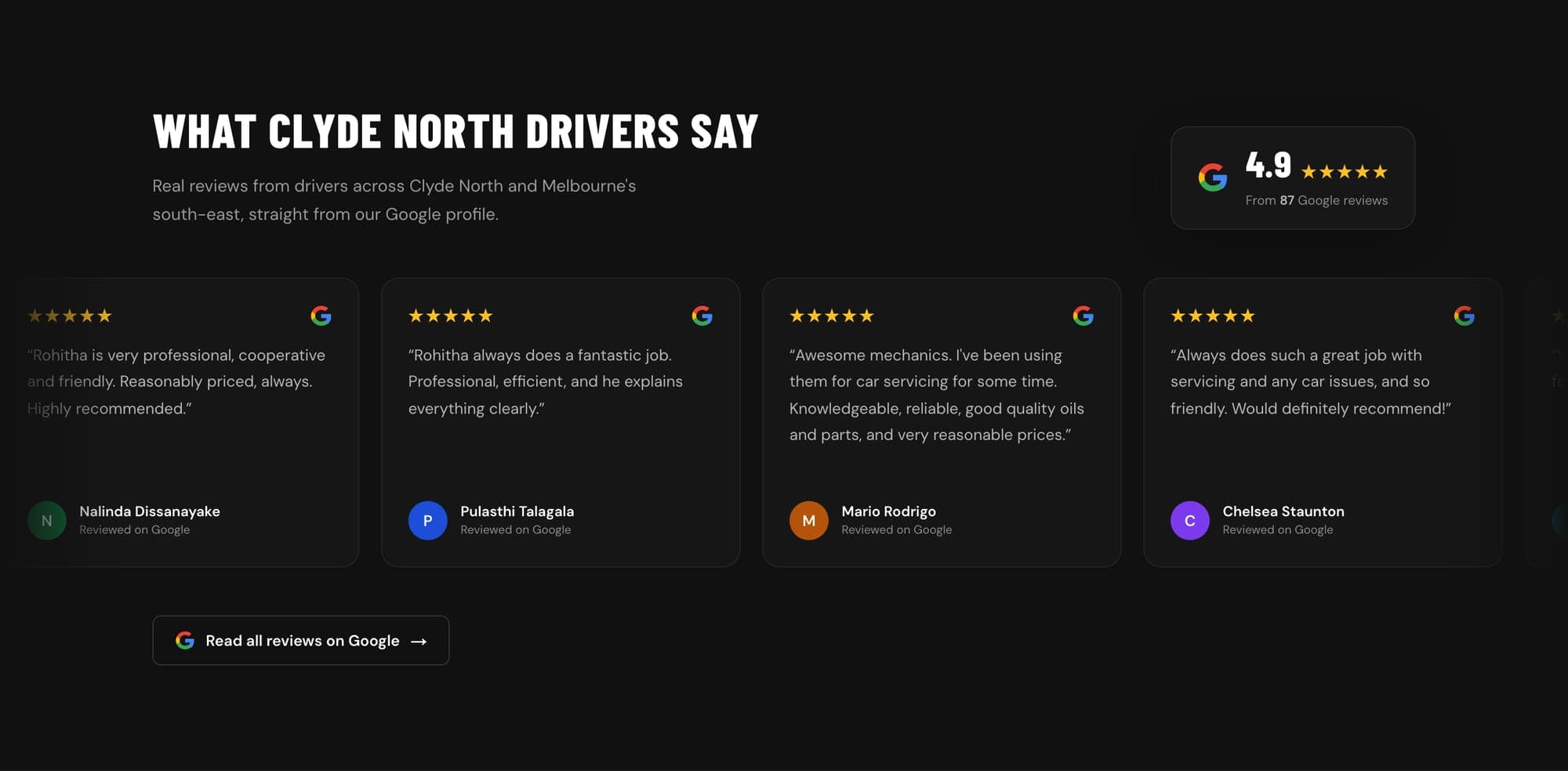 The ASR Autoworks reviews section showing Google reviews