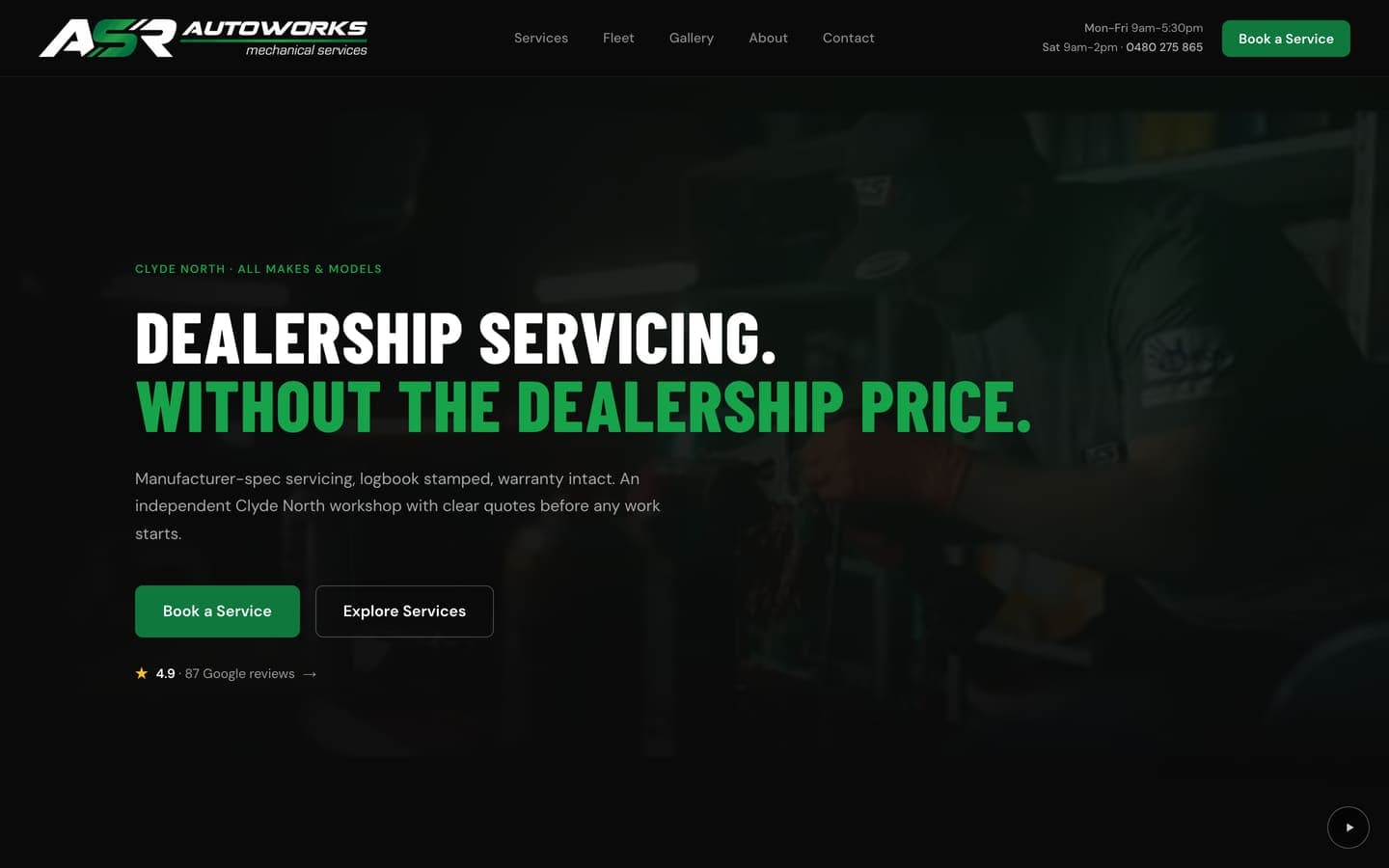 The ASR Autoworks homepage, built by LayerFlow