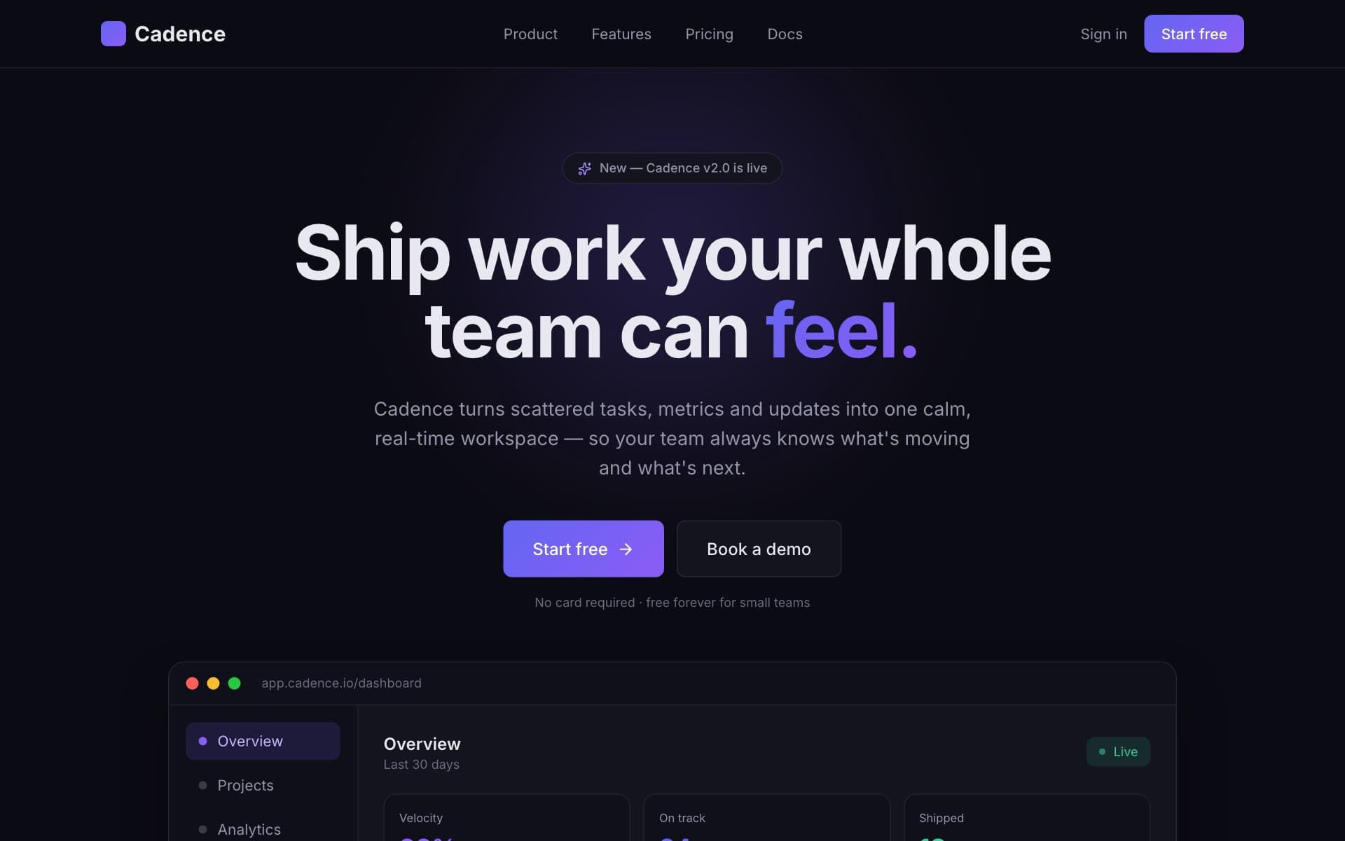 Cadence sample site preview