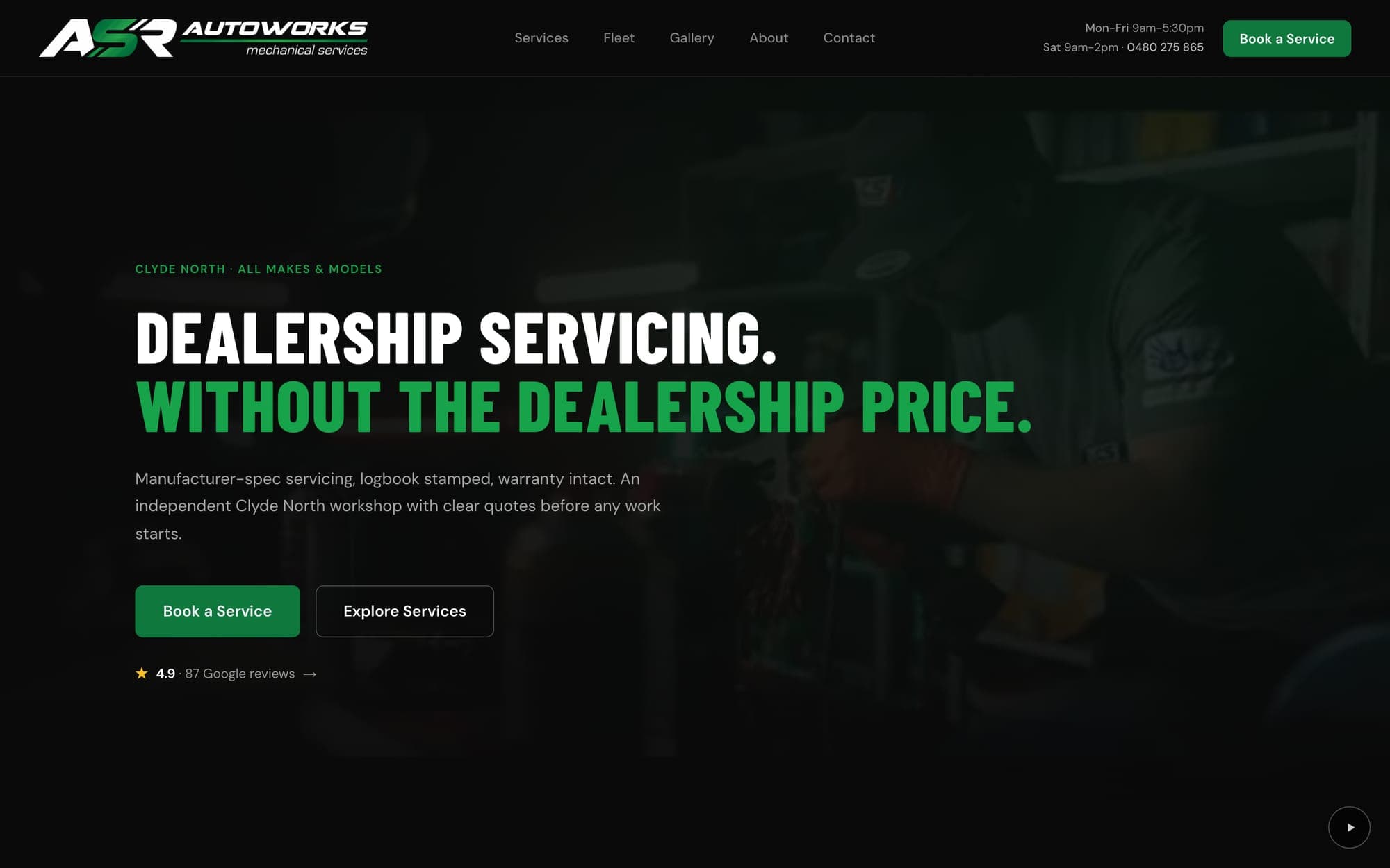 The ASR Autoworks homepage, built by LayerFlow